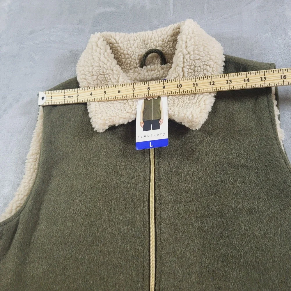 Sanctuary Womens Olive Green Wool Blend Faux Fur Lined Sherpa Vest Large 1893464